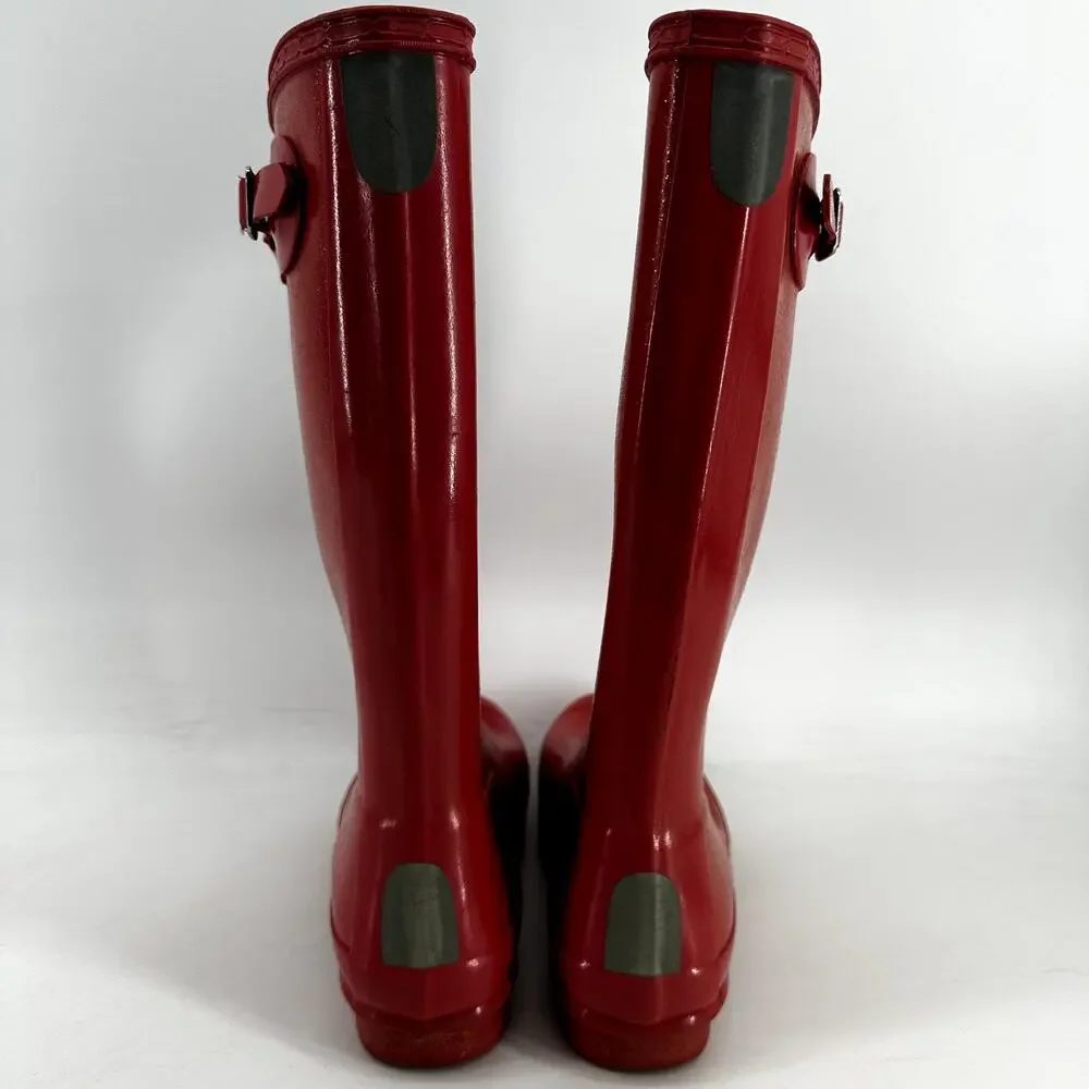Hunter Original Tall Gloss Rain Boots Buckle Waterproof Rubber Military Red 5